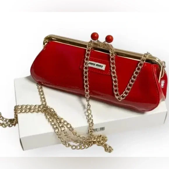 Miu Miu | Bags | Authentic Miu Miu Red Kiss Lock Clutch With Gold